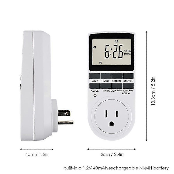 Pakke med 2 digitale stikdåser med timer, LCD-display, 10 programmerbare koblingsprogrammer, 24 timer og 7 dage, energibesparende timerstik til elektriske apparater