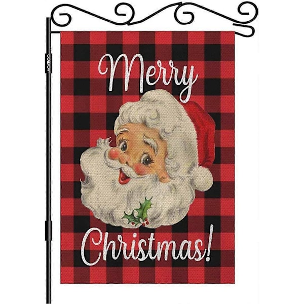 Glædelig Jul Haveflag Dobbeltsidet Polyester Julemand Rød Sort Buffalo Plaid Tartan Ternet Hus