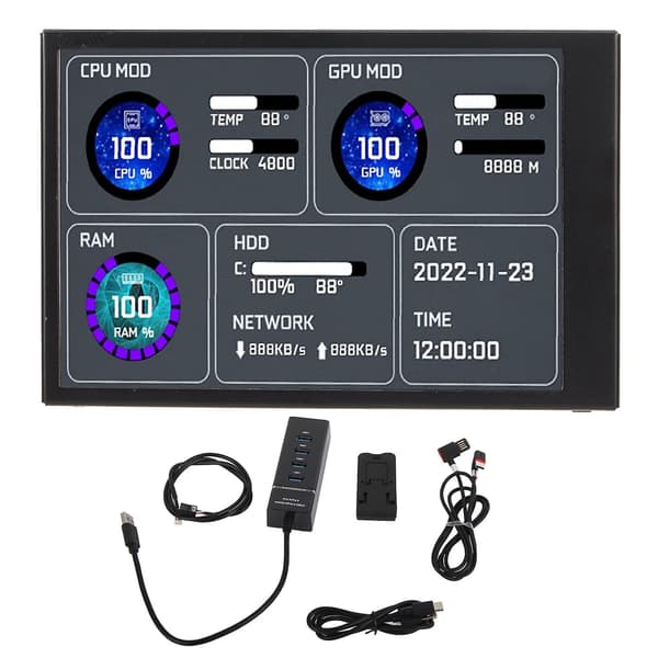 Computer Temp Monitor 3,5 tommer IPS Dual USB C Tema Editor Tilpasselig Layout PC CPU Data Monitor til Desktop Kabinet