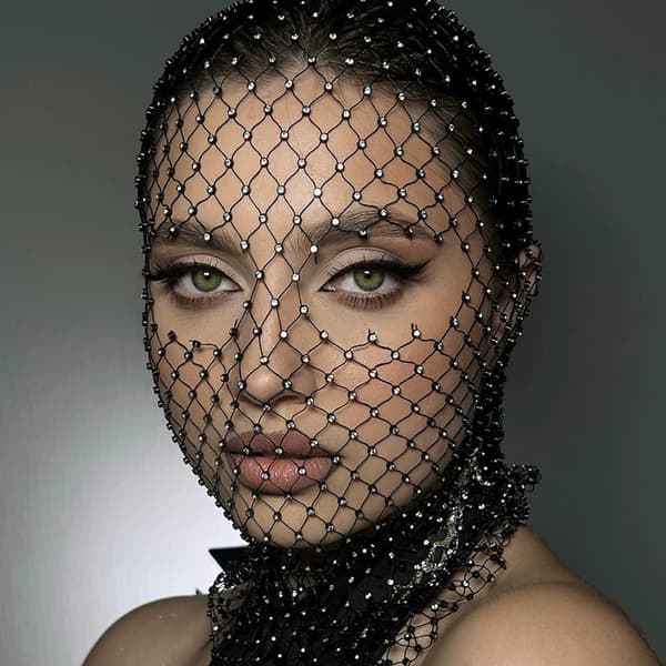 Tilbehør rhinestone elastisk mesh hætte hovedtørklæde ferie karneval diamantmaske til kvinder