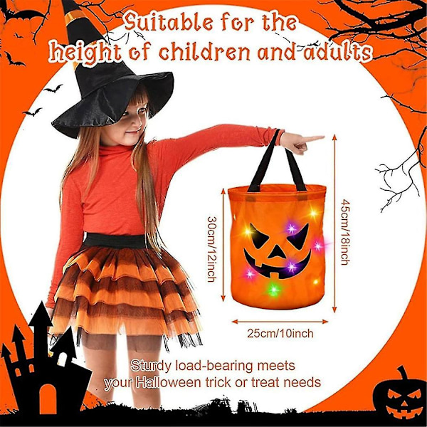 2 stk. LED-lys Halloween slikposer Sammenklappelige spøgelsesposer Multifunktionel genanvendelig Halloween spand til børn