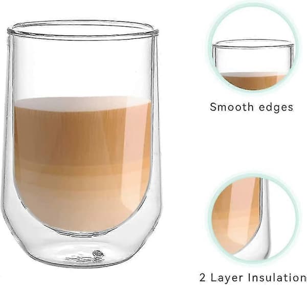 [6-pak, 350ml] Premium Oval Dobbeltvægget Isoleret Glas, Kaffe
