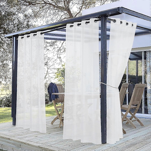 Hvit Voile Gardin For Terrasse - Utendørs Voile Gardiner Med Maljer Lysfiltrering For Hage, B 254 X H 213 Cm, Hvit, 1 Panel (hy)