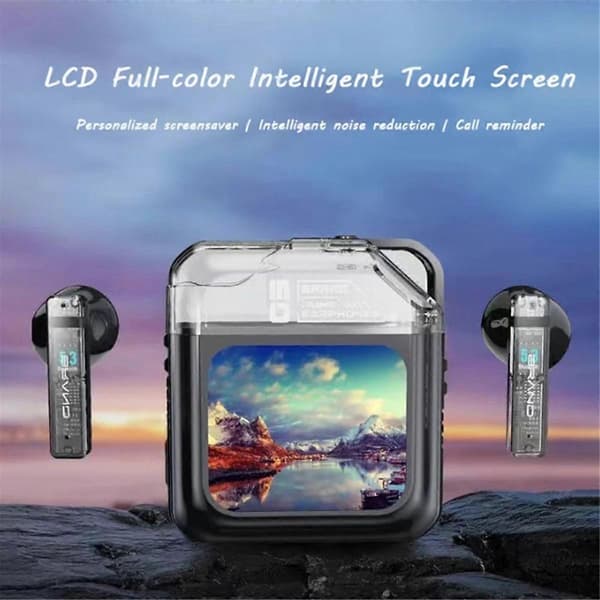 LED Fullfärg Touchskärm Bluetooth Hörlurar Aktiv Brusreducering True Wireless Smart ANC Hörlurar Svart