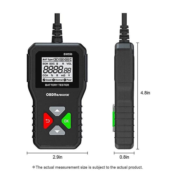 BM550 Bilbatteritester 6V 12V 24V 100-2000 2Ah-220Ah Batterisystem Deteksjon Auto Batterianalysator
