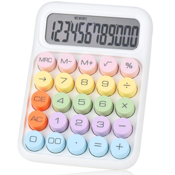 Mekanisk trykknappkalkulator, 12-sifret LCD-skjerm, store knapper som er enkle å trykke på, fargerikt godteri C