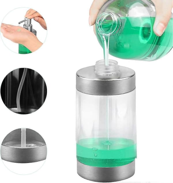 Såpedispenser i rustfritt stål, 350 ml transparent såpepumpe dusjsåpedispenser for bad, hotell, kontor
