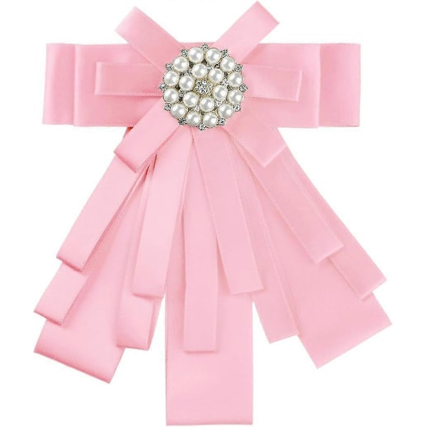 Dam Förknuten Rosett Pärlor Fluga Elegant Stor Band Brosch Ljusrosa One Size