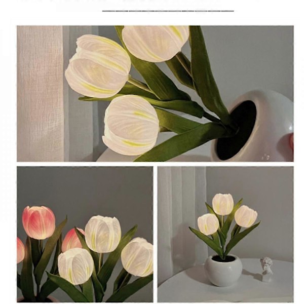 LED Tulip Nattlampe, Luksuriøs LED Nattlampe med Kreativt Tulipmønster, Mykt Lys og Materialer av Høy Kvalitet, Ideell for Soverom, Studierom/Stue