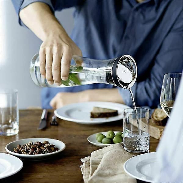 Vattenkaraff 1,8l Hög Borosilikatglasflaska Basic Lutande Lock