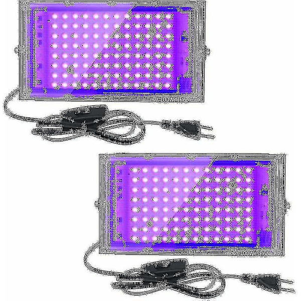 Hywell 2 stk. 100W UV LED Floodlight Sort Lys IP65 Vandafvisende, Ultraviolet LED Lampe, Effektbelysning Til Akvarium, Fest, Neonmaling, Fluorescerende P