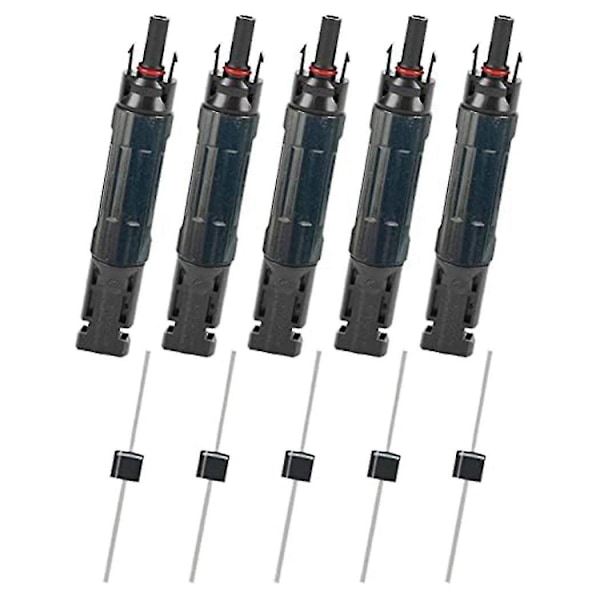 5 stk. PV solpanelstik han/hun 30a Indbygget diode Inline sikring Solcelleledningsstik Vandtæt Anti-tilbagestrømning