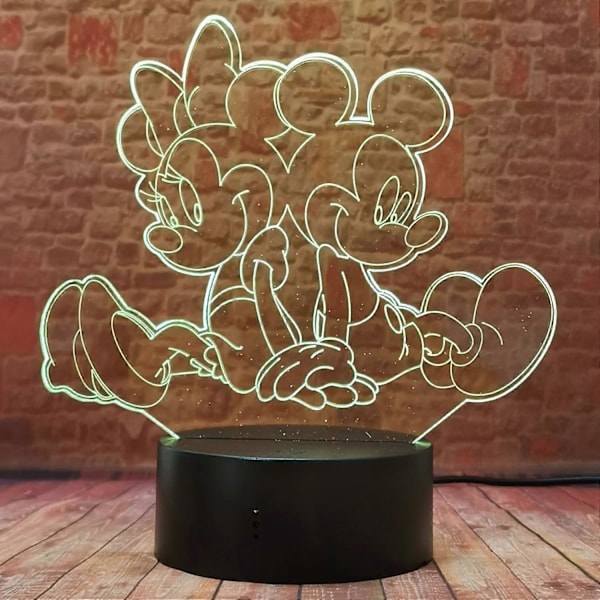SBSG Mickey Minnie Figurer Nattlampa Sagoljus 3D Tecknad Mus Automatisk LED Barn Nattlampa Söt Perfekt 7 Färger Ändras Pojkar Flickor Rum Dekor Barn