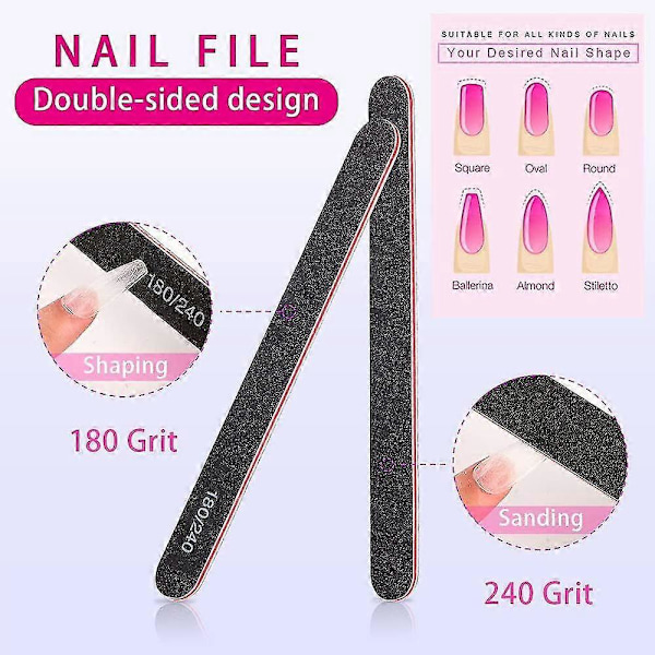 Nagelfilar och Buffertset Professionell Manikyr Pedikyr Verktygssats Med Dipp Pulverbricka, Dippande Nagelborste, Buffertblock och Nagelfil