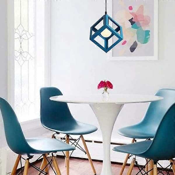 Moderne Pendel Cube Form Lysekrone Geometrisk Stil Metal Loftlampe E27 Loftlampe til Soveværelse Stue Restaurant - 16CM, Blå