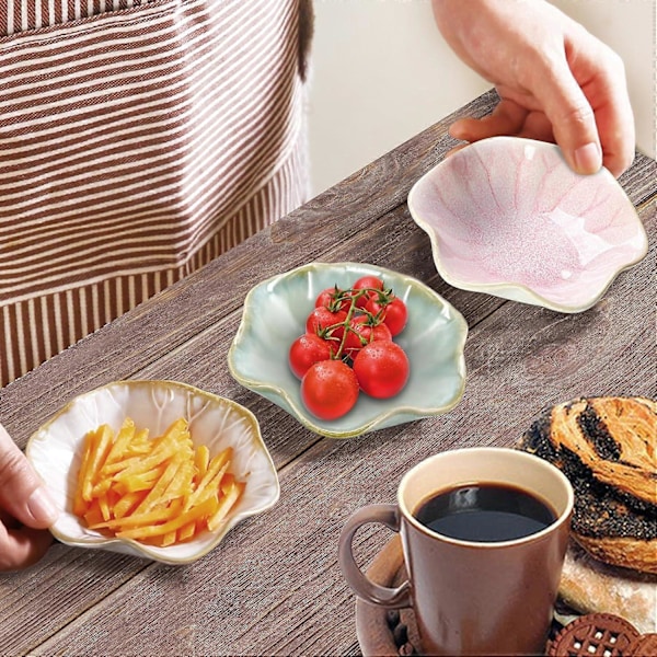 Keramisk Skeholder, Blomsterformet Skeholder til Køkken, Sovseskåle, Sushi Soja Dyppeskål, 2 stk. Grøn