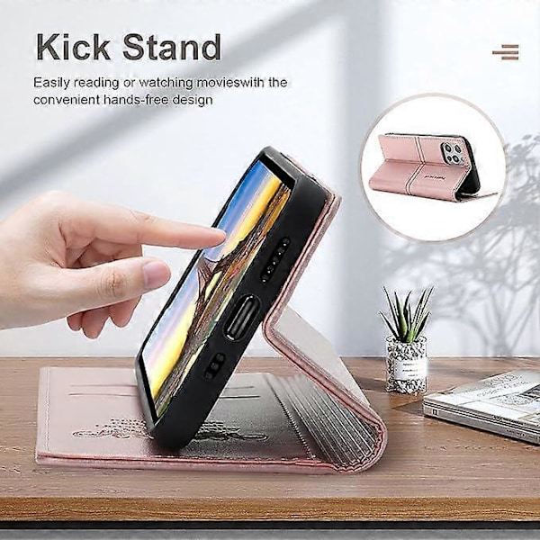 Etui til iPhone 13 Pro Max med kortholder, pink PU læder etui, flip wallet til Apple iPhone 6,7 tommer