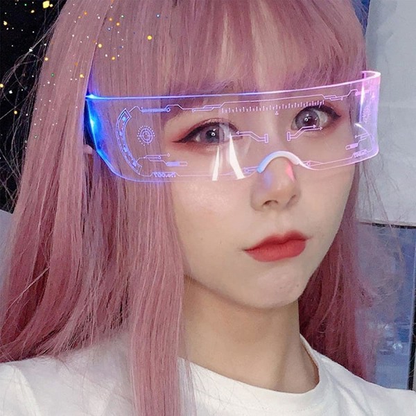 Led visir briller, lys op briller med 7 farver, futuristiske lysende briller til koncert Live Festival Cosplay, Party Led Neon briller gennemsigtige 1 stk.
