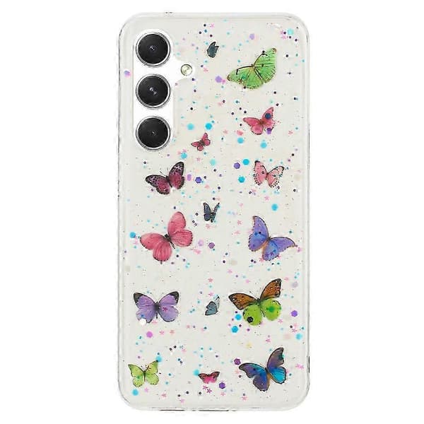Til Samsung Galaxy S24+ deksel Anti-fall TPU telefon bakdeksel Epoxy Glitter Sommerfugl - Blå