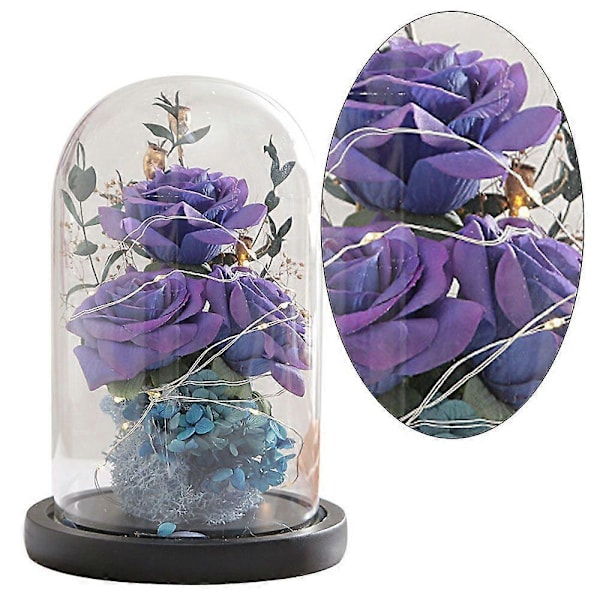 Gaver til hende på Valentinsdag - Galaxy Blomst Rose Gave - Uendelig Rose, Glaskuppel Evig - Blå