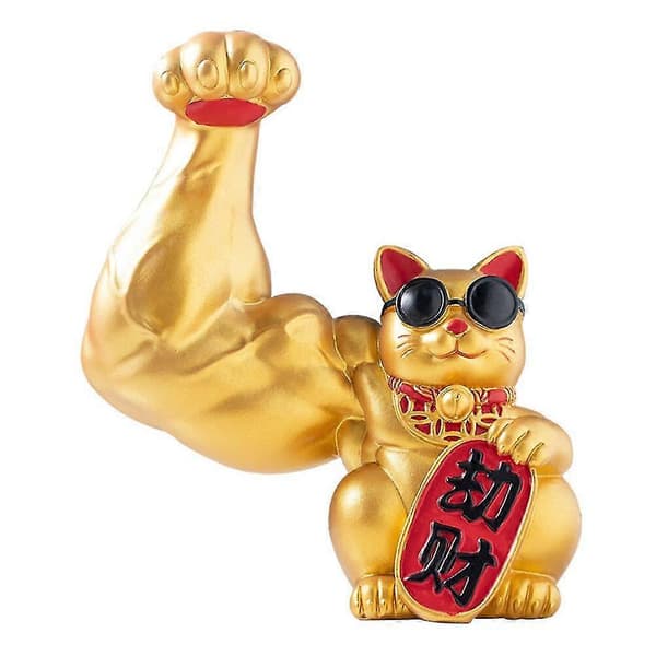 Stor Arm Lykkekat Muskel Figur Statuette Kontor Hjem Stue Dekoration Til Held Og Formue