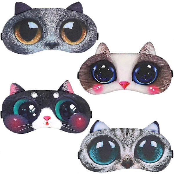 Set med 4 Söta Sovmasker, Ögonmask Mjuk Fluffig Sovskärm Skydd Vila Ögonlapp Mask Resa Sova