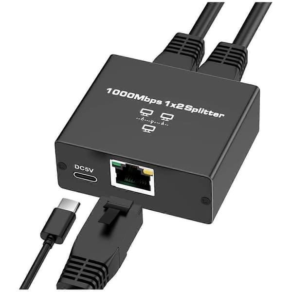 Ethernet Splitter 1 til 2 Højhastigheds Ethernet Switch 1000Mbps 2 Port Gigabit Ethernet Splitter Splitter med Strømkabel
