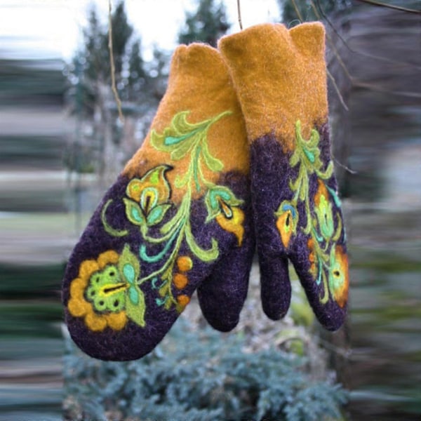 Färgglada broderade damhandskar Vinter Julvantar Varma handskar
