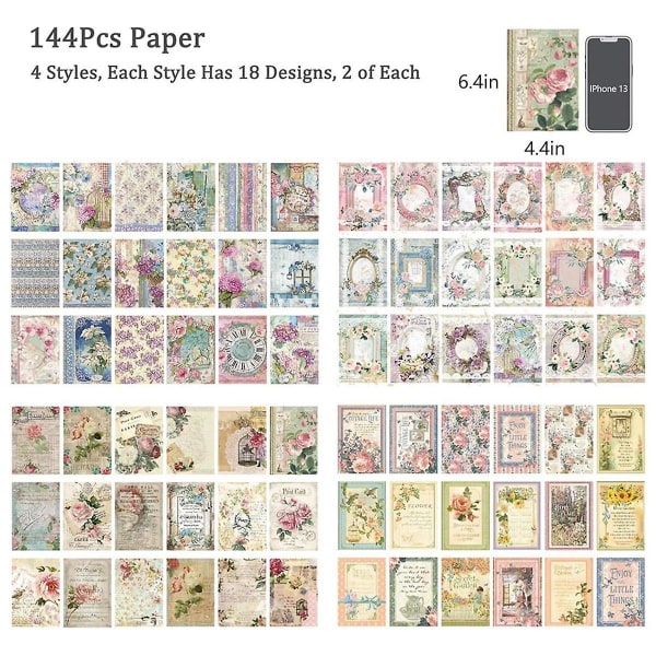 Vintage Scrapbook Paper Scrapbooking, 144 kpl Roskapostitarvikkeet, Ephemera Pack Journaling Ba