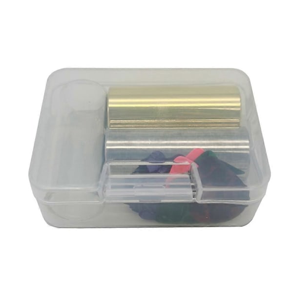 Gitarr Slide, Set med 1 Glas Slide, 1 Stål Slide och 1 Mässing Gitarr Slide, Bonus 10 st Gitarr Plektrum
