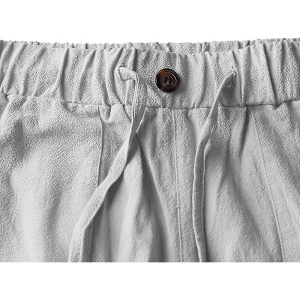 Løse, avslappede sommerbukser i lin for menn med lommer, elastisk midje M-3xl