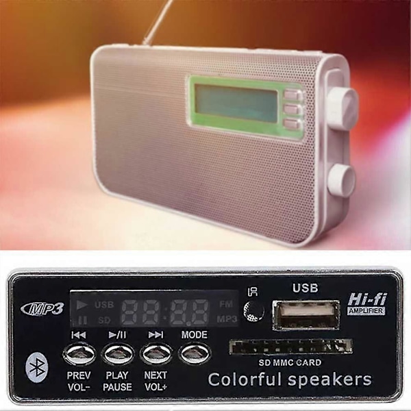 Mini 12V Blå Lys MP3 Dekoder Audio Dekodingstavle Tidvisning Støtter U-Disk TF Kort FM Dekodermodul