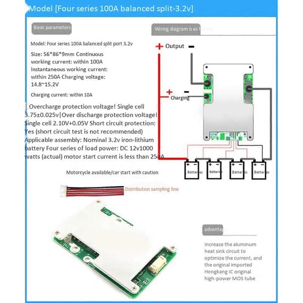 4S 12V 100A LiFePO4 Litiumbatteri Skyddskort med Effektbatteribalansering/Förbättring BMS PCB Prot