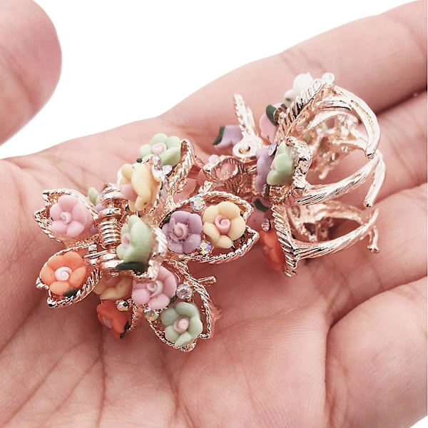 2 Mini Blomster Hårklyper Grip Metall Klemme Romantisk Søt Koselig Kvinner Jenter Tenåringer