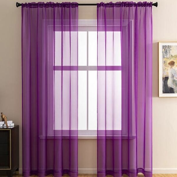 Voile-verho Purple 140x160cm Pehmeä Lyhyt Verho Sauvaan Kiinnitettävä Valmis Ripustukseen Puoliläpinäkyvä Sisätilojen Voile-verho 2 Kpl