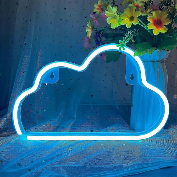 Moln Neon Skyltar, Batteri Eller USB-driven Skylt Formad Dekorationsbelysning Sovrum Estetisk Tonårsflicka Barnrum Jul Födelsedag - Blå