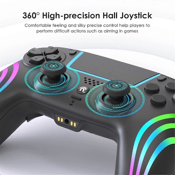 Langaton Bluetooth-pelikonsoli / PC:lle, kaksoisvärinä, Turbo-näppäin, Hall-joystickit, peliohjain RGB-valolla, valkoinen