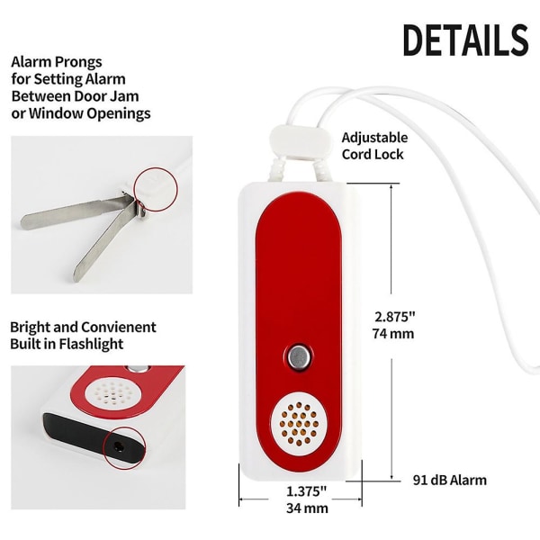 Bærbar døralarm for reise, inntrengeralarm med 91db og lommelykt for hjem, kontor og leilighet H