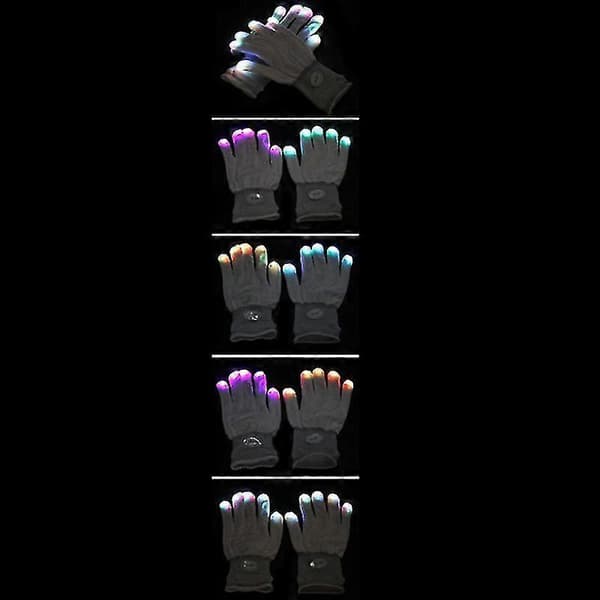 Blinkende Handsker Gløder 7 Mode Led Rave Lys Finger Belysning Handske Sort