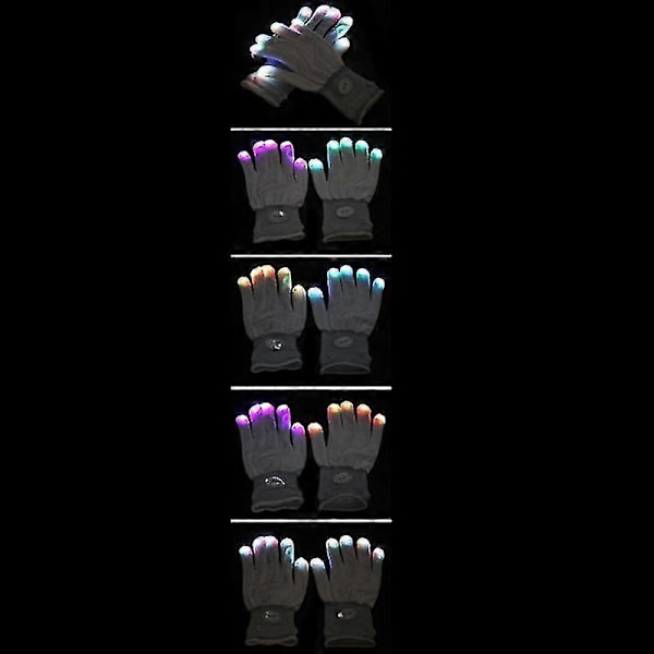 Blinkende hansker Gløder 7 Modus Led Rave Lys Finger Belysning Hanske Svart