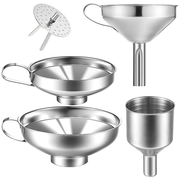 4-pack rostfritt stål köks trattar, lämpliga för glasflaskor, kryddor och överföring av vätskor