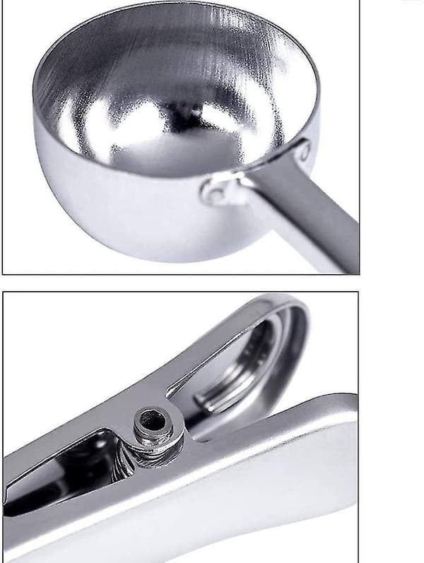 Kaffemåleske med poseklemme - 18 cm, rustfrit stål