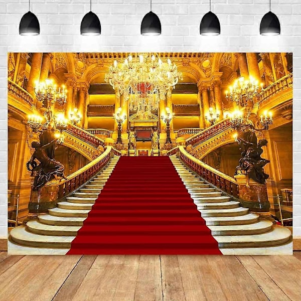 Rød Løper Palass Bakgrunn for Fotografering Kongelig Gullslott Nydelig Europeisk Hall Party Bakgrunn Vinyl Rød Scene Bakgrunner for Prom Bryllup Bursdag