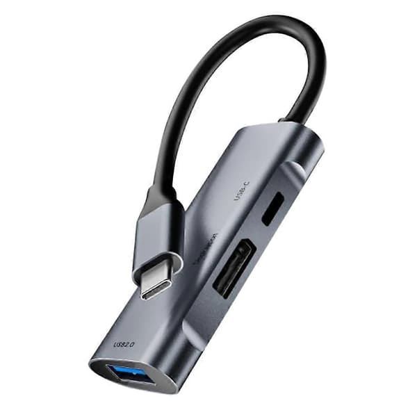 3-i-1 Dockingstasjon 480 Mbps 4K@60Hz PD 60W Stor DP DisplayPort+USB-C USB2.0 Mini Hub Adapter