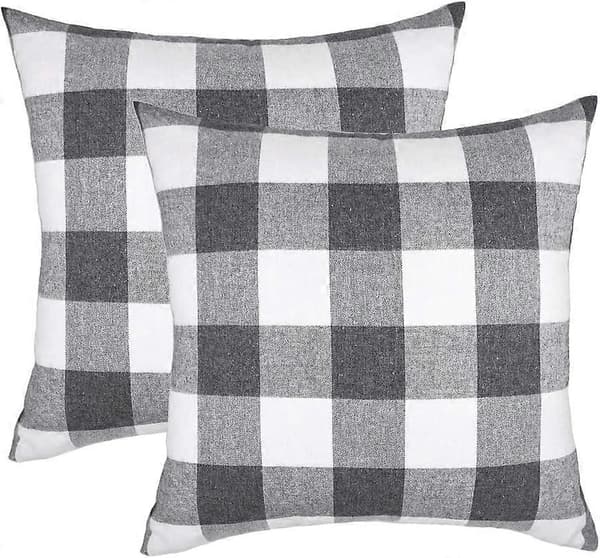 WJTG Et sæt med 2 stykker ternet pudebetræk, pudebetræk af polyesterfiber, sofa grå og hvid, 45 x 45 cm