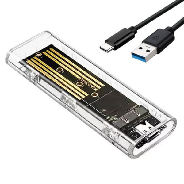 Transparent M.2 SSD-kabinett, NGFF enkelprotokoll NVMe bärbar SSD extern hårddisk.