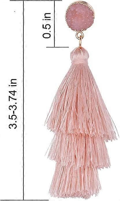 Farverige Tassel Øreringe til Kvinder - Lagdelt Tassel Øreringe, Lys Rosa