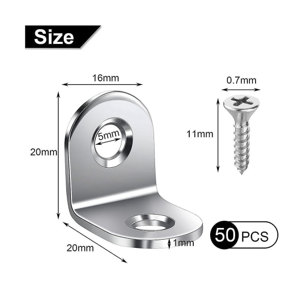 50 stk L-beslag Hjørnebeslag, Heavy Duty Små Beslag, Rustfritt Stål Rett Vinkel Beslag, 90