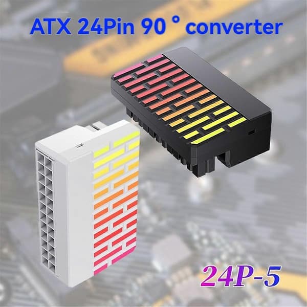 ATX 24-Pins 90° Strømkonektor Adapter 5V 3-Pins ARGB 24-Pins Hun til Han 90° Strømadapter DIY til Desktop PC Sort