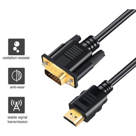 HDMI-VGA-muunnoskaapeli 1080P, HDMI-VGA-sovitin, 1,8 m (sirulla)